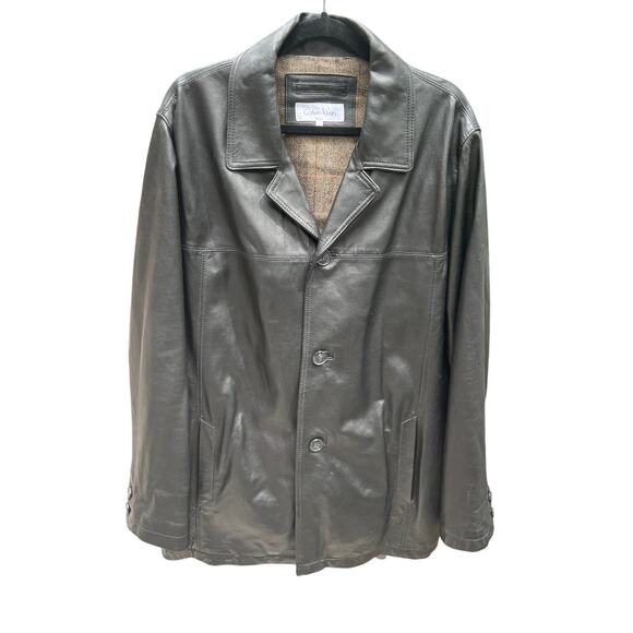Calvin Klein Men’s XL Black Genuine Leather Coat – Classic Blazer Style Jacket - Picture 1 of 10